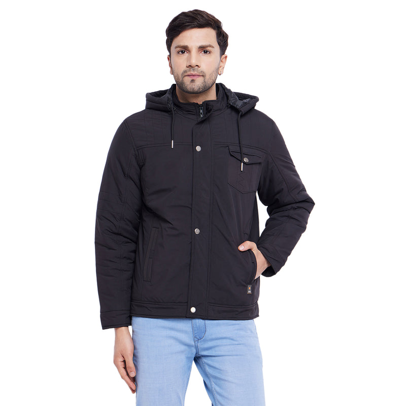 Buy Men Black Solid Hooded Full Sleeve Jackets Online in India - Monte Carlo